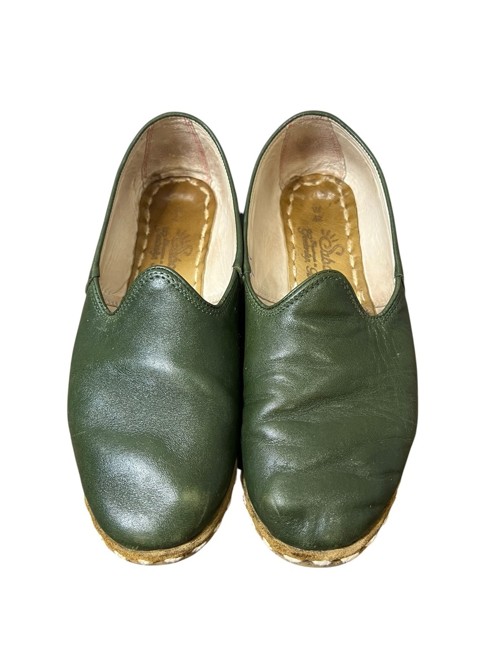 Sabah Green Leather Espadrille Flats